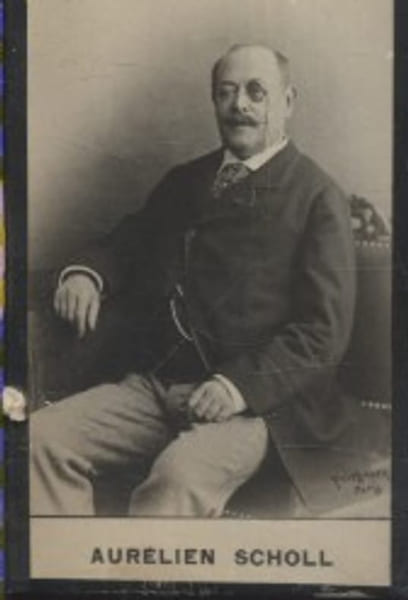 Photographie de la collection F&eacute;lix Potin (4 x 7,5 cm) repr&eacute;sentant : Aur&eacute;lien Scholl, homme de lettres.. SCHOLL Aur&eacute;lien 