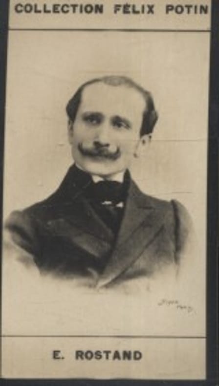 Photographie de la collection Félix Potin (4 x 7,5 cm) représentant : Edmond Rostand, homme de lettres.. ROSTAND Edmond Photo Boyer.