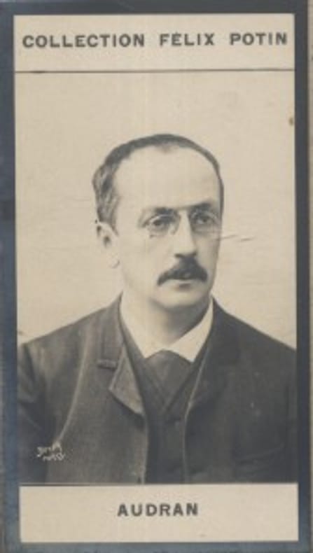 Photographie de la collection Félix Potin (4 x 7,5 cm) représentant : Edmond Audran, compositeur.. AUDRAN (Edmond) 
