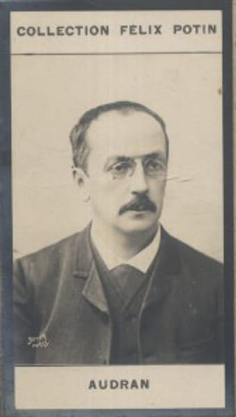 Photographie de la collection F&eacute;lix Potin (4 x 7,5 cm) repr&eacute;sentant : Edmond Audran, compositeur.. AUDRAN (Edmond) 
