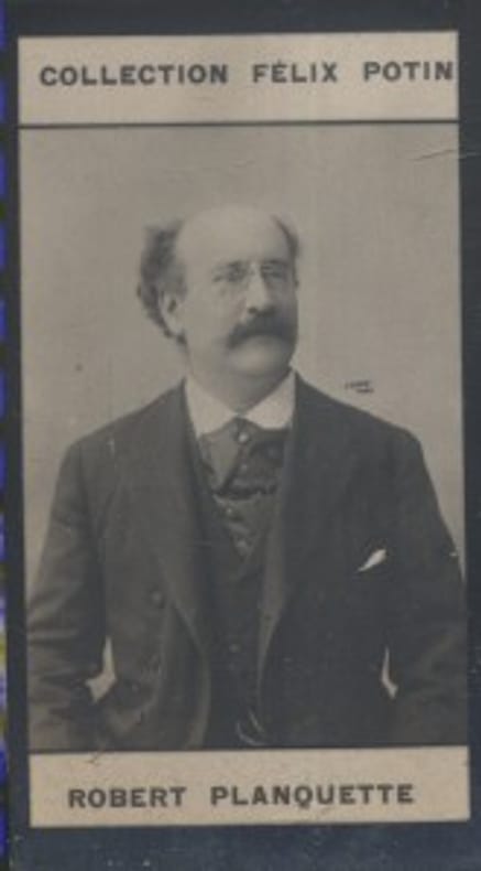 Photographie de la collection Félix Potin (4 x 7,5 cm) représentant : Robert Planquette, compositeur.. PLANQUETTE Robert Photo Boyer.