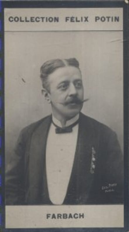 Photographie de la collection Félix Potin (4 x 7,5 cm) représentant : Philippe Farbach, musicien autrichien.. FARBACH (Philippe) Photo Eugène Pirou.
