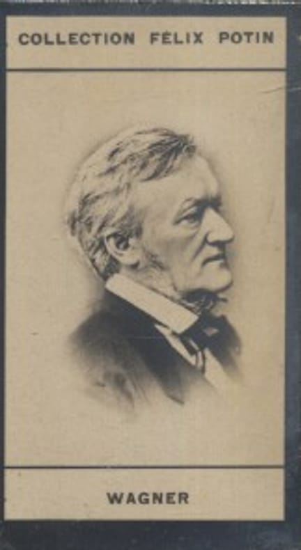 Photographie de la collection Félix Potin (4 x 7,5 cm) représentant : Richard Wagner, compositeur.. WAGNER (Richard) 