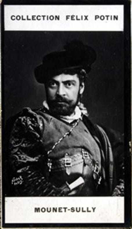 Photographie de la collection Félix Potin (4 x 7,5 cm) représentant : Jean Mounet-Sully, comédien.. MOUNET-SULLY Jean 