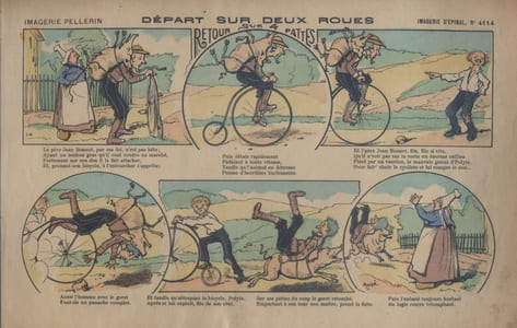Départ sur deux roues. Image d'Epinal en couleurs. (N° 4114).