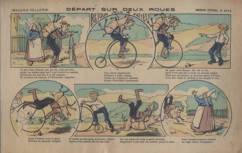 D&eacute;part sur deux roues. Image d'Epinal en couleurs. (N&deg; 4114).. IMAGE D'EPINAL 