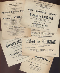 Elections législatives de 1958. Ensemble des professions de foi de la deuxième circonscription de Maine-et-Loire.