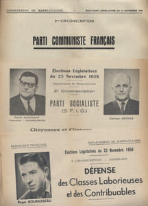 Elections législatives de 1958. Ensemble des professions de foi de la deuxième circonscription de Maine-et-Loire.