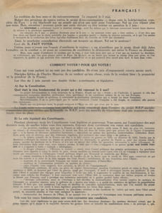 Tract de l'Action Française pour les élections de juin 1946. Français! La coalition du bon sens et du mécontentement l'a emporté le 5 mai...