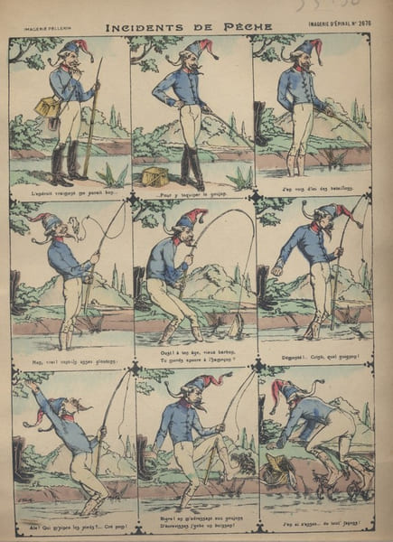 Incidents de p&ecirc;che. Image d'Epinal en couleurs.. IMAGERIE D'EPINAL 