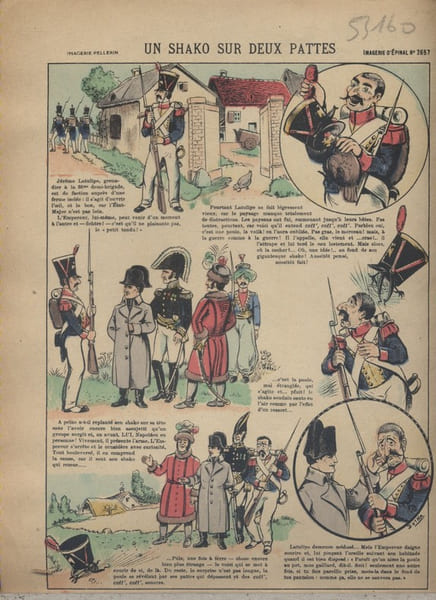 Un shako sur deux pattes. Image d'Epinal en couleurs.. IMAGERIE D'EPINAL 