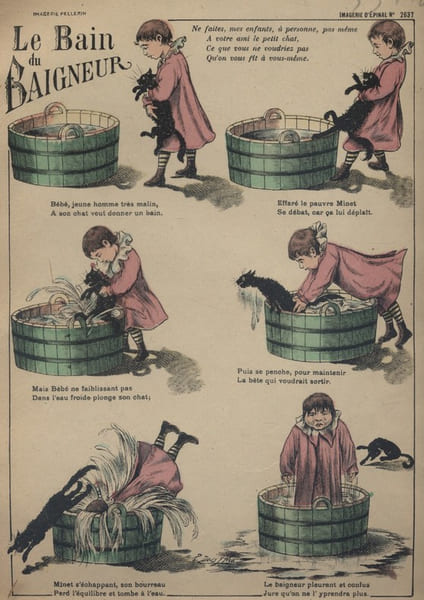 Le bain du baigneur. Image d'Epinal en couleurs.. IMAGERIE D'EPINAL 