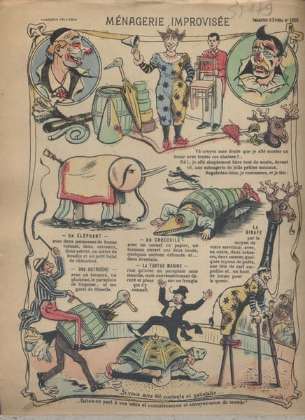 M&eacute;nagerie improvis&eacute;e. Image d'Epinal en couleurs.. IMAGERIE D'EPINAL 
