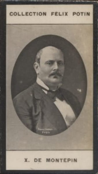 Photographie de la collection F&eacute;lix Potin (4 x 7,5 cm) repr&eacute;sentant : Comte Xavier de Mont&eacute;pin, homme de lettres.. MONTEPIN (Xavier de) 