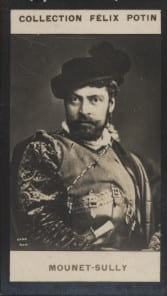 Photographie de la collection F&eacute;lix Potin (4 x 7,5 cm) repr&eacute;sentant : Jean Mounet-Sully, com&eacute;dien.. MOUNET-SULLY Jean 
