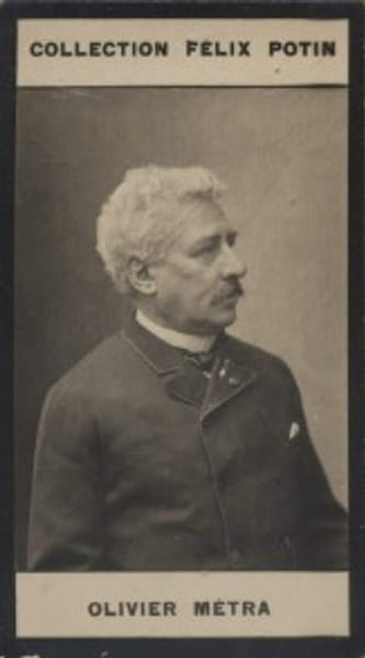 Photographie de la collection F&eacute;lix Potin (4 x 7,5 cm) repr&eacute;sentant : Olivier M&eacute;tra, compositeur.. METRA (Olivier) 