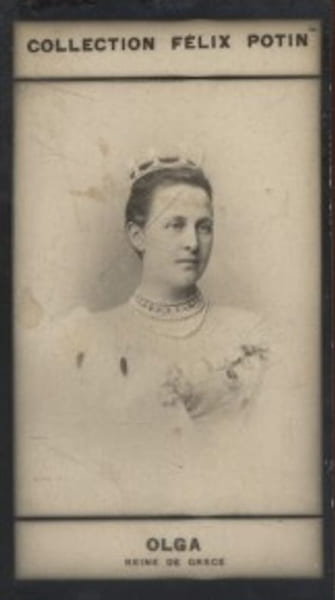 Photographie de la collection F&eacute;lix Potin (4 x 7,5 cm) repr&eacute;sentant : Olga - Reine de Gr&egrave;ce.. OLGA (Reine de Gr&egrave;ce) 