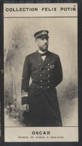 Photographie de la collection F&eacute;lix Potin (4 x 7,5 cm) repr&eacute;sentant : Oscar - Prince de Su&egrave;de et de Norv&egrave;ge (Prince Bernadotte).. OSCAR (Prince de ...
