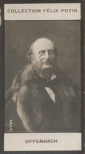 Photographie de la collection Félix Potin (4 x 7,5 cm) représentant : Jacques Offenbach, compositeur.