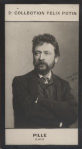 Photographie de la collection Félix Potin (4 x 7,5 cm) représentant : Henri Pille, peintre.. PILLE Henri - (Photo de la 2e collection Félix Potin) ...
