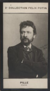 Photographie de la collection F&eacute;lix Potin (4 x 7,5 cm) repr&eacute;sentant : Henri Pille, peintre.. PILLE Henri - (Photo de la 2e collection F&eacute;lix Potin) ...