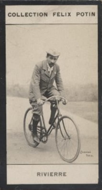 Photographie de la collection Félix Potin (4 x 7,5 cm) représentant : Gaston Rivierre, coureur cycliste.. RIVIERRE Gaston 