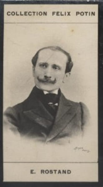 Photographie de la collection F&eacute;lix Potin (4 x 7,5 cm) repr&eacute;sentant : Edmond Rostand, homme de lettres.. ROSTAND Edmond Photo Boyer.