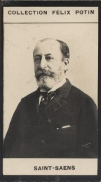 Photographie de la collection F&eacute;lix Potin (4 x 7,5 cm) repr&eacute;sentant : Camille Saint-Saens, compositeur.. SAINT-SAENS (Camille) 