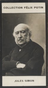 Photographie de la collection F&eacute;lix Potin (4 x 7,5 cm) repr&eacute;sentant : Jules Simon, homme politique.. SIMON Jules Photo Pirou.