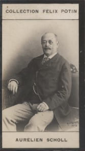 Photographie de la collection F&eacute;lix Potin (4 x 7,5 cm) repr&eacute;sentant : Aur&eacute;lien Scholl, homme de lettres.. SCHOLL Aur&eacute;lien 