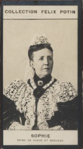Photographie de la collection F&eacute;lix Potin (4 x 7,5 cm) repr&eacute;sentant : Sophie Reine de Su&egrave;de et de Norv&egrave;ge.. SOPHIE (Reine de Su&egrave;de et de Norv&egrave;ge) 