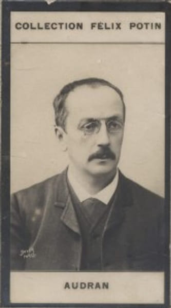 Photographie de la collection F&eacute;lix Potin (4 x 7,5 cm) repr&eacute;sentant : Edmond Audran, compositeur.. AUDRAN (Edmond) 