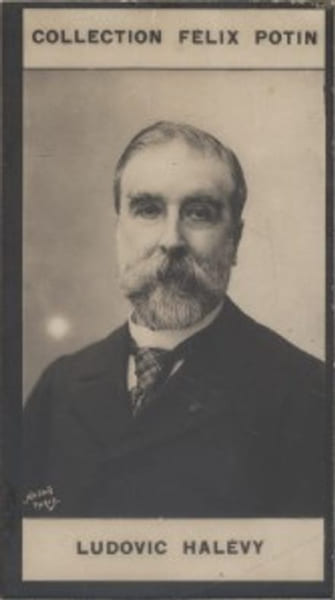 Photographie de la collection F&eacute;lix Potin (4 x 7,5 cm) repr&eacute;sentant : Ludovic Hal&eacute;vy, homme de lettres.. HALEVY (Ludovic) Photo Nadar.