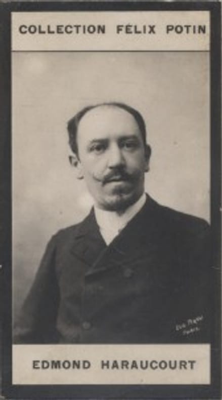 Photographie de la collection Félix Potin (4 x 7,5 cm) représentant : Edmond Haraucourt, homme de lettres.. HARAUCOURT (Edmond) 