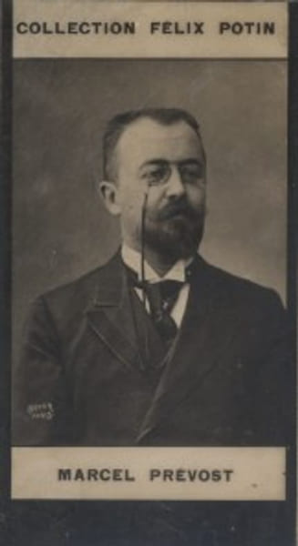 Photographie de la collection F&eacute;lix Potin (4 x 7,5 cm) repr&eacute;sentant : Marcel Pr&eacute;vost, homme de lettres.. PREVOST Marcel Photo Boyer.