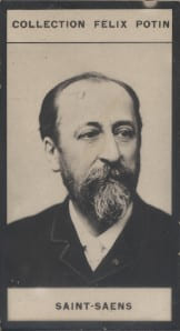 Photographie de la collection F&eacute;lix Potin (4 x 7,5 cm) repr&eacute;sentant : Camille Saint-Saens, compositeur.. SAINT-SAENS (Camille) 