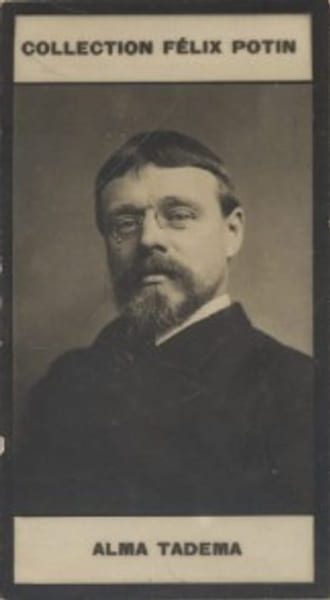Photographie de la collection F&eacute;lix Potin (4 x 7,5 cm) repr&eacute;sentant : Alma Tadema, peintre.. TADEMA Alma - (Photo de la 2e collection F&eacute;lix Potin) 