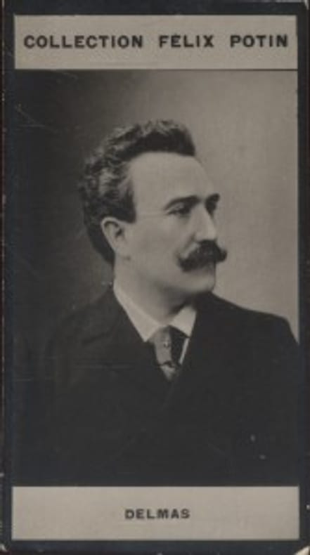Photographie de la collection Félix Potin (4 x 7,5 cm) représentant : François-Jean Delmas, chanteur d'opéra.. DELMAS (François-Jean) 