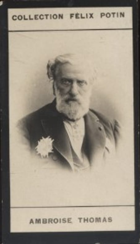 Photographie de la collection Félix Potin (4 x 7,5 cm) représentant : Ambroise Thomas, compositeur.. THOMAS Ambroise Photo Boyer.