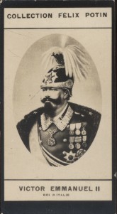 Photographie de la collection Félix Potin (4 x 7,5 cm) représentant : Victor Emmanuel II - Roi d'Italie.. VICTOR EMMANUEL II (Roi d'Italie) 