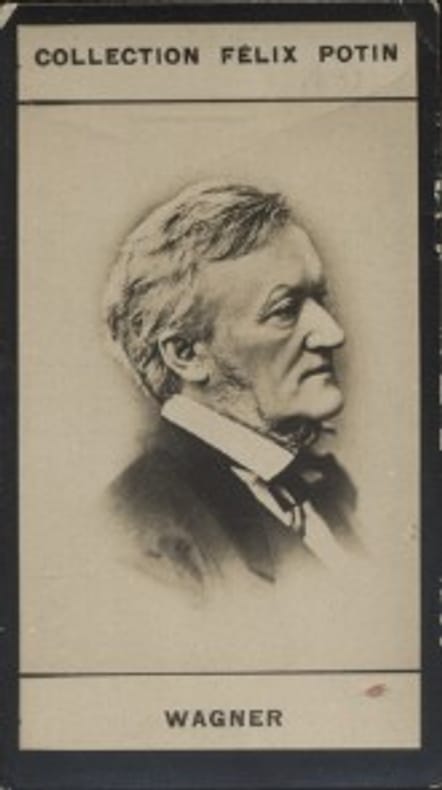 Photographie de la collection Félix Potin (4 x 7,5 cm) représentant : Richard Wagner, compositeur.. WAGNER (Richard) 