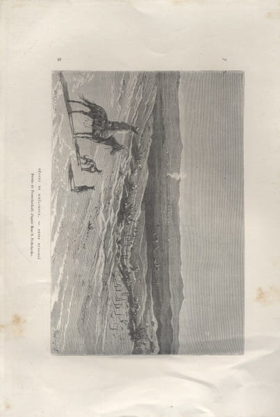 D&eacute;sert de Kizil-Koum, puits Dussiba&iuml;. Gravure extraite de la G&eacute;ographie universelle d'Elis&eacute;e Reclus.. KIZIL-KOUM 