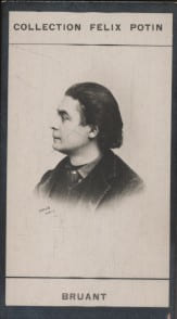Photographie de la collection F&eacute;lix Potin (4 x 7,5 cm) repr&eacute;sentant : Aristide Bruant, chanteur et compositeur.. BRUANT (Aristide) Photo Nadar.
