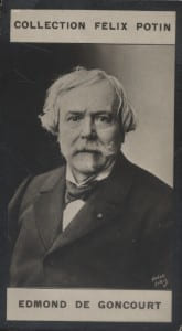 Photographie de la collection F&eacute;lix Potin (4 x 7,5 cm) repr&eacute;sentant : Edmond de Goncourt, homme de lettres.. GONCOURT (Edmond de) Photo Nadar.