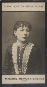 Photographie de la collection Félix Potin (4 x 7,5 cm) représentant : Virginie Demont-Breton, peintre.
