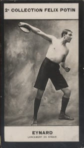 Photographie de la collection F&eacute;lix Potin (4 x 7,5 cm) repr&eacute;sentant : Eynard, lancement du disque.. EYNARD (Henri-Marius) - (Photo de la 2e collection ...