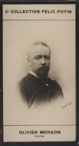 Photographie de la collection Félix Potin (4 x 7,5 cm) représentant : Luc-Olivier Merson, peintre.