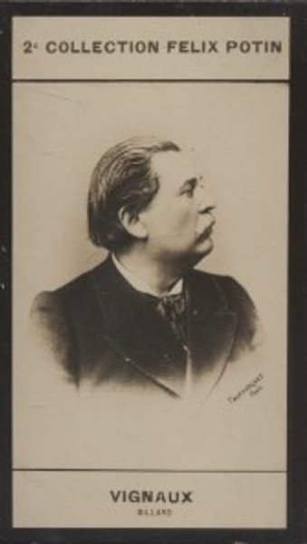 Photographie de la collection F&eacute;lix Potin (4 x 7,5 cm) repr&eacute;sentant : Charles Vignaux, joueur de billard.. VIGNAUX Charles - (Photo de la 2e ...
