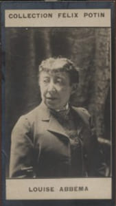 Photographie de la collection Félix Potin (4 x 7, 5 cm) représentant : Louise Abbéma, peintre.