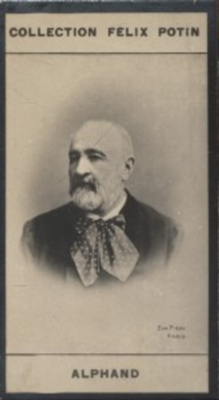 Photographie de la collection Félix Potin (4 x 7,5 cm) représentant : Adolphe Alphand. Ingénieur des Ponts et Chaussées, né à Grenoble. 1817-1891.. ...